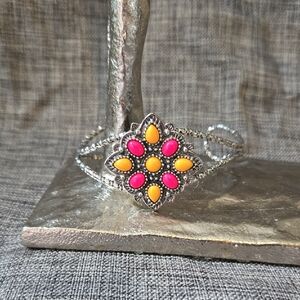 Silver Bracelet with Pink and Orange Accents
